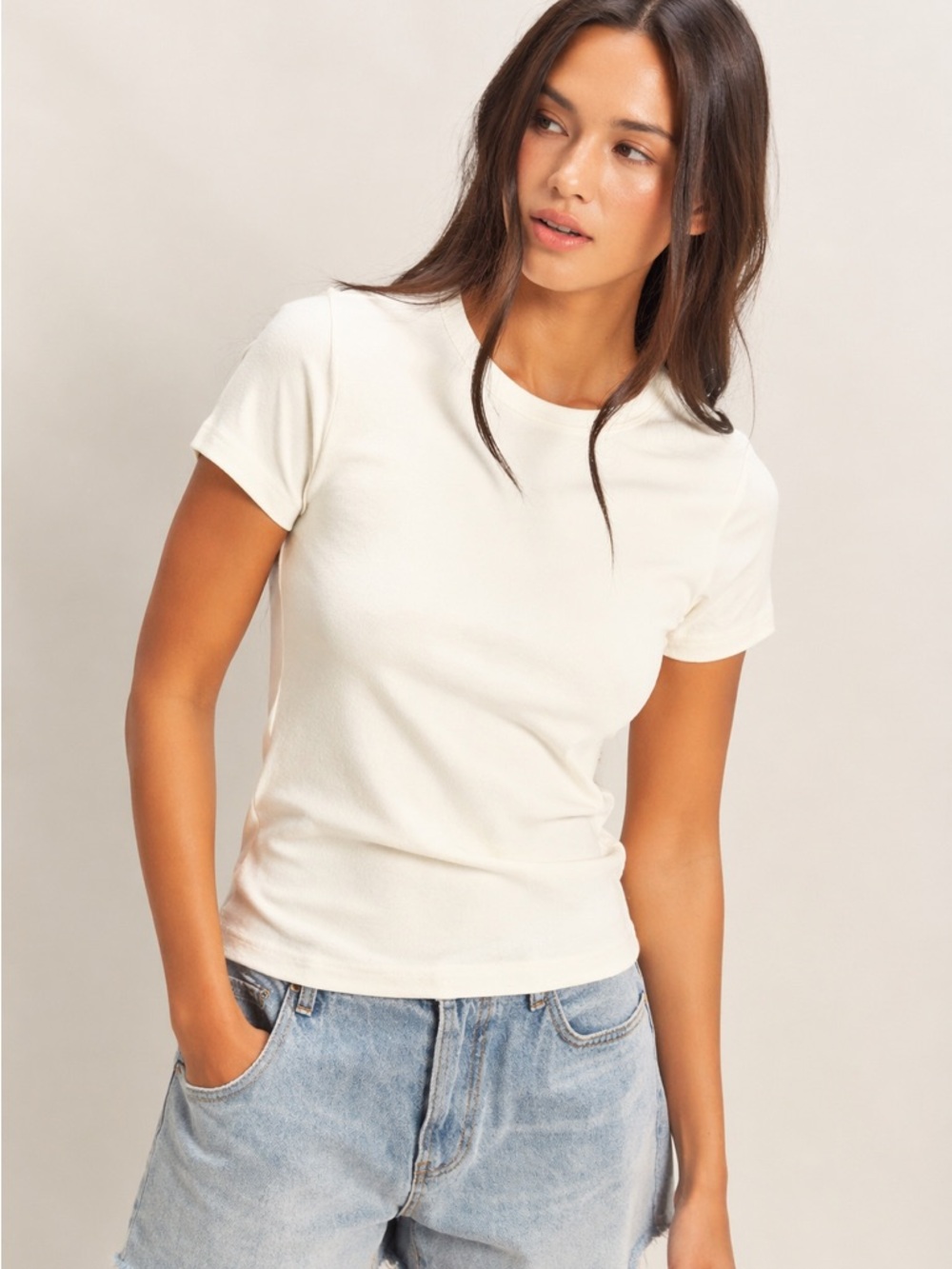 Double Zero Cotton Mineral Wash Off White Fitted Tee Small Neutral Basic